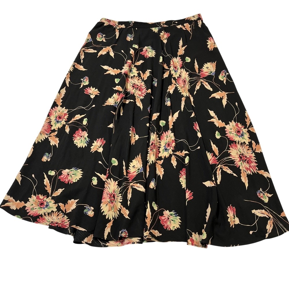 Chaps Skirt Black Floral Maxi Pull On Size L Lightweight Boho Chic Office Casual